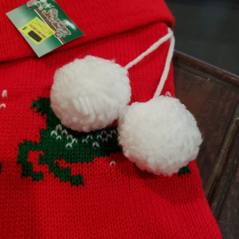 Vintage Retro Knit REINDEER‎ Christmas Stocking Red Green 36